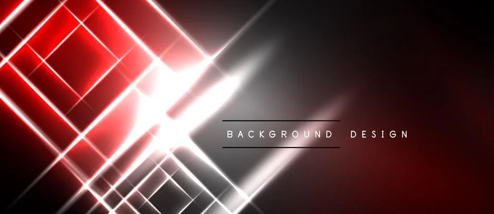 Abstract neon lines create dynamic red, white glow. Dark background emphasize Stock Illustration