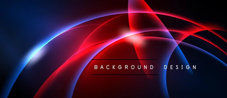Abstract neon lines create dynamic curves. Red, blue hues blend against dark Stock Illustration