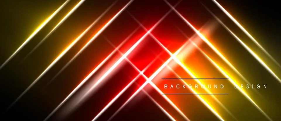 Abstract neon lines create dynamic geometric pattern. Bright gradients, dark Stock Illustration