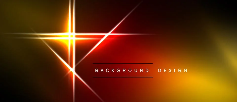 Abstract neon lines create dynamic red, orange, yellow glow. Dark background Stock Illustration