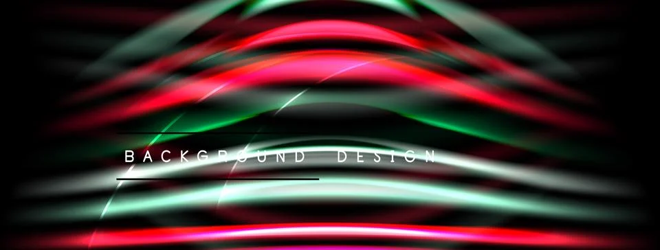 Abstract neon lines create dynamic flow. Red, green, white hues blend against Stock Illustration