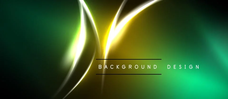Abstract neon lines create dynamic flow. Green, yellow hues blend into dark Stock Illustration