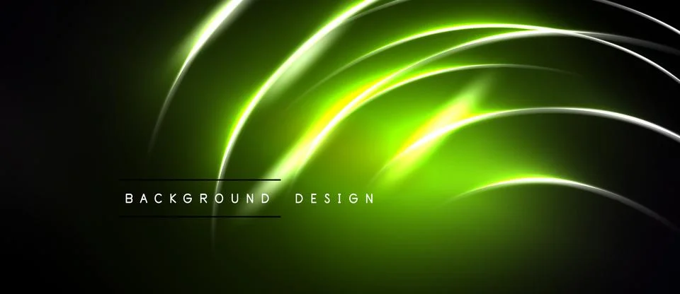 Abstract neon lines create dynamic glow effect. Dark background emphasizes Stock Illustration