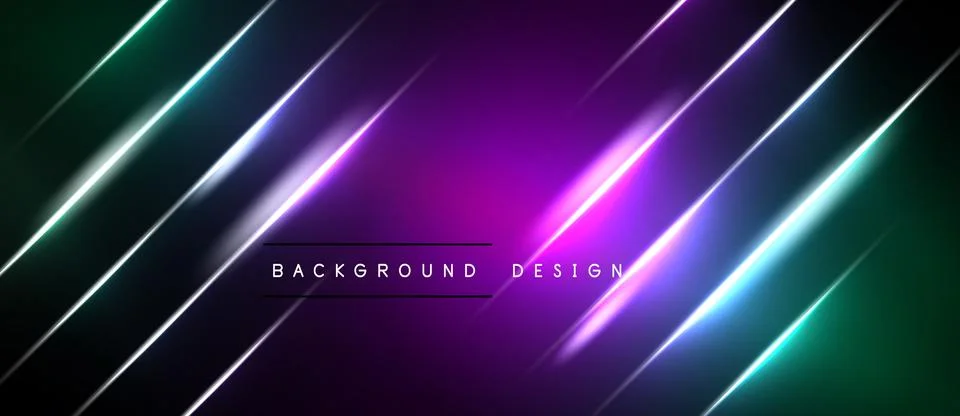 Abstract neon lines create dynamic background. Purple, teal, white gradients Illustrazione stock