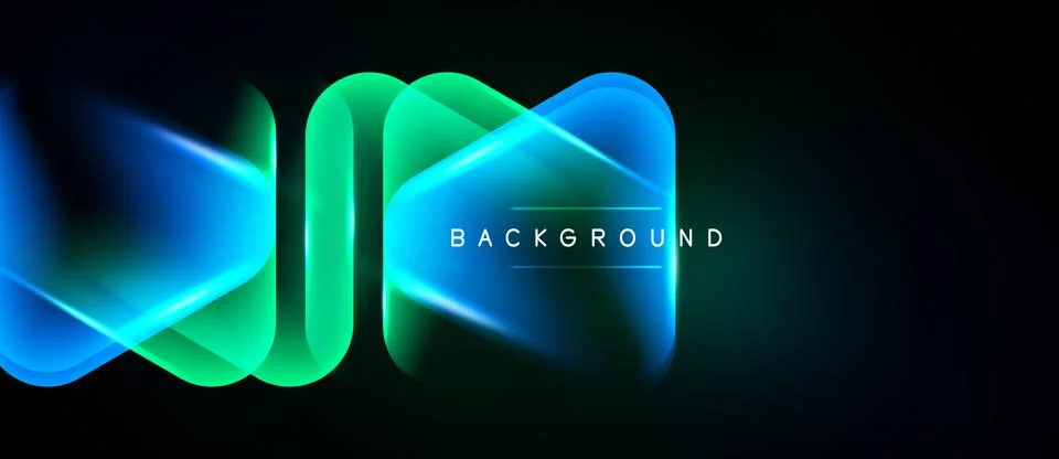 Abstract neon lines create dynamic shapes over black background. Bright color Stock Illustration