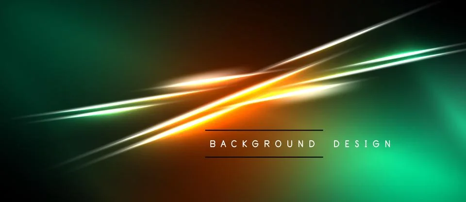 Abstract neon lines create dynamic gradient background. Vivid colors blend, Stock Illustration
