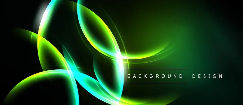 Abstract neon lines create dynamic flow. Dark background emphasizes bright .. Stock Illustration