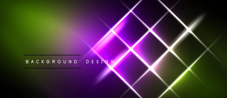 Abstract neon lines create dynamic grid pattern. Vibrant purple, green hues Stock Illustration
