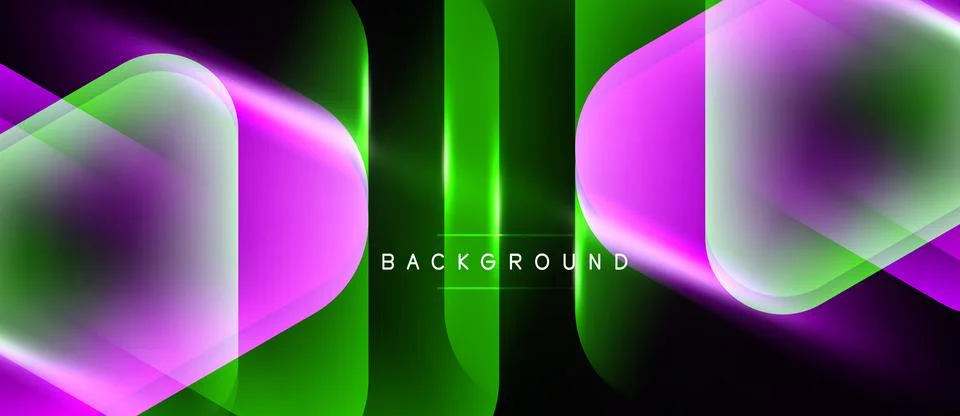 Abstract neon lines create dynamic composition. Vivid green, purple hues Stock Illustration