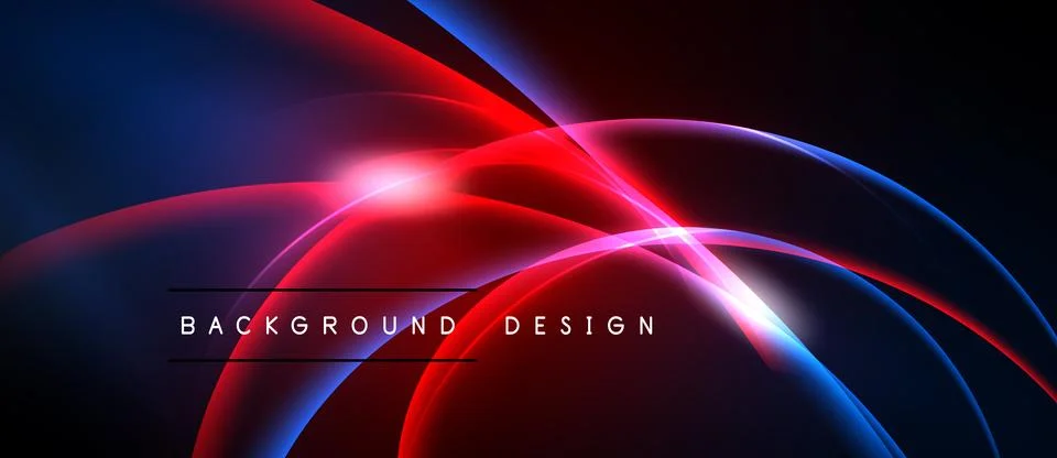 Abstract neon lines create dynamic flow. Red, blue hues dominate dark backg.. Stock Illustration