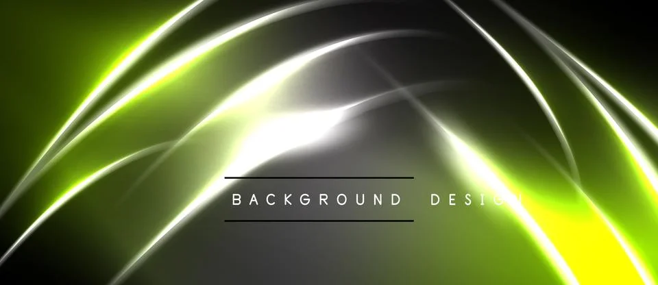 Abstract neon lines create dynamic, glowing curves. Dark background emphasize Stock Illustration