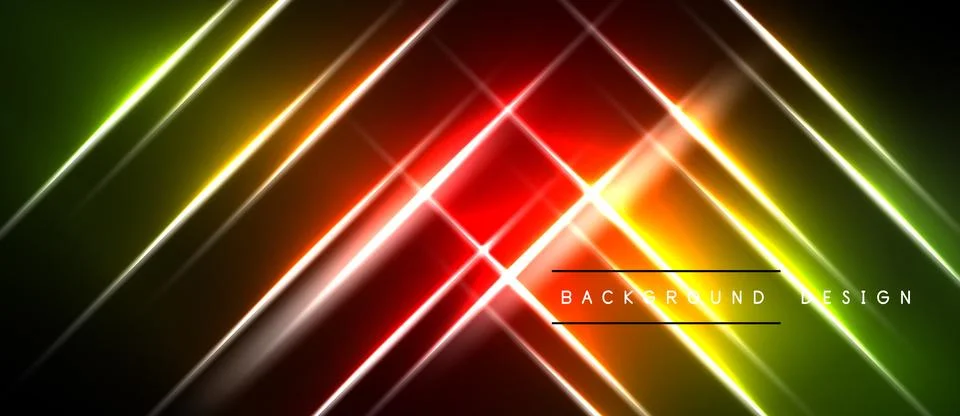 Abstract neon lines create dynamic diagonal pattern. Bright gradients blend Stock Illustration