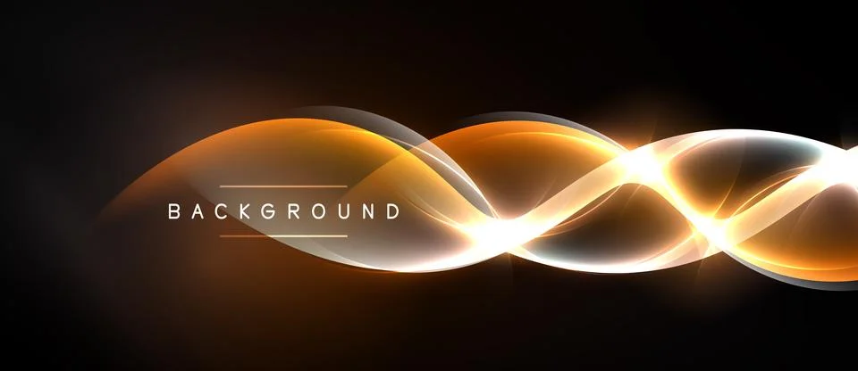 Abstract neon lines create dynamic light waves over dark background. Bright Stock Illustration