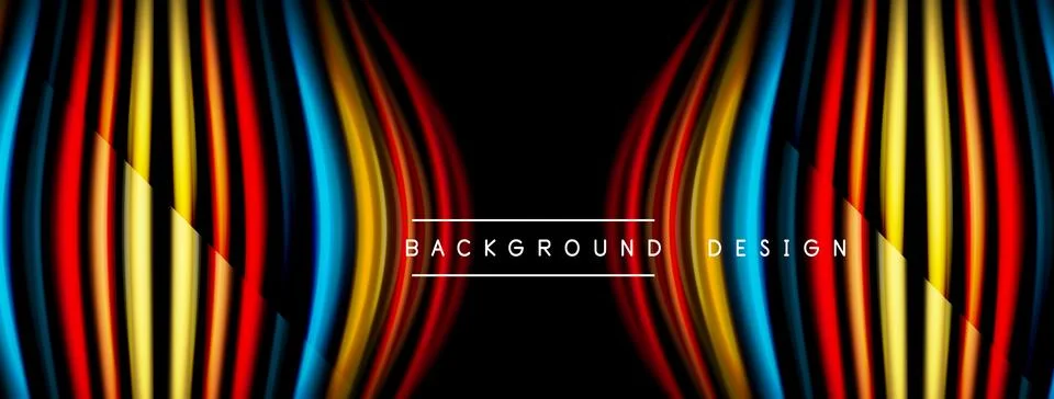 Abstract neon lines create dynamic shapes. Vivid colors contrast against blac Stock Illustration