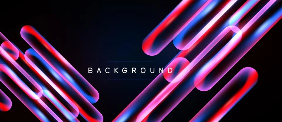Abstract neon lines create dynamic gradient effect. Dark background emphasize Illustrazione stock