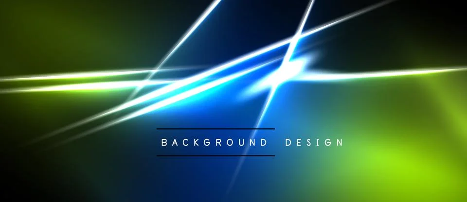Abstract neon lines create dynamic energy. Vivid blues, greens dominate dark Stock Illustration