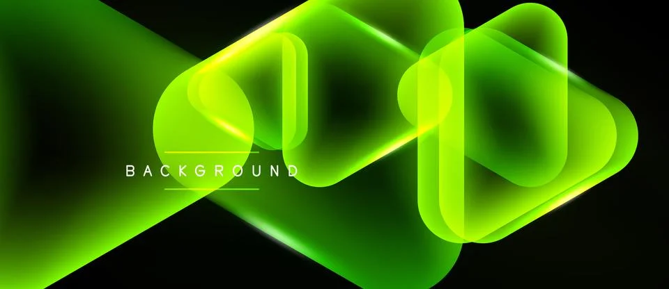 Abstract neon lines create dynamic shapes over black background. Bright green Ilustração Stock