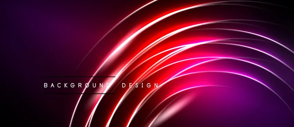Abstract neon lines create dynamic purple, red glow. Modern background design Stock Illustration