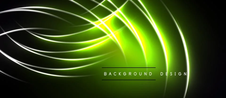 Abstract neon lines create dynamic energy. Bright green glows against dark Stock Illustration