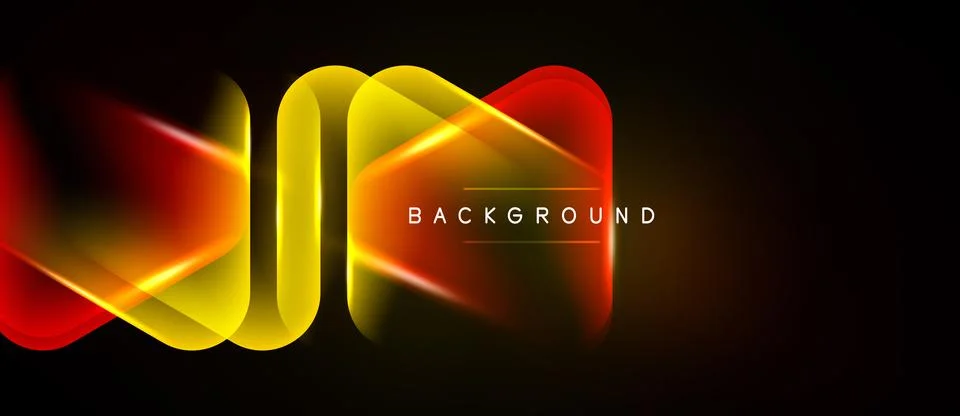 Abstract neon lines create dynamic shapes over black background. Bright yello Stock Illustration