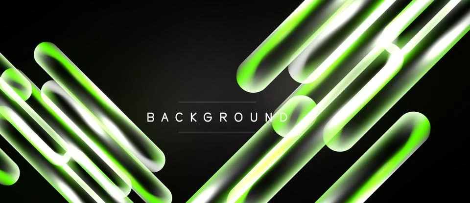 Abstract neon lines create dynamic visual effect. Dark background emphasizes Stock Illustration
