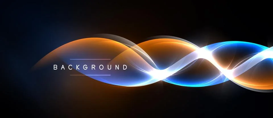 Abstract neon lines create dynamic wave pattern. Bright colors contrast dark 库存插图
