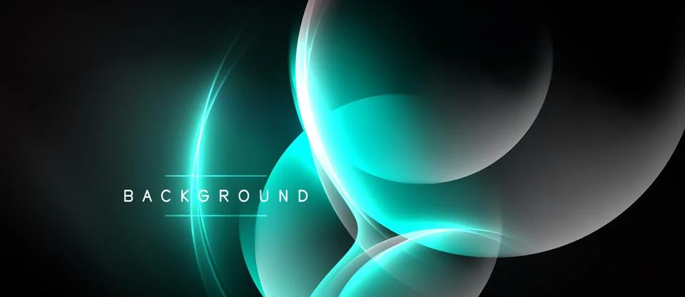 Abstract neon lines create flowing shapes. Dark background emphasizes bright Stock Illustration