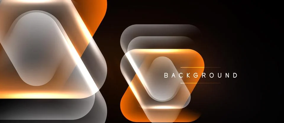 Abstract neon lines create glowing geometric shapes over dark background. M.. Stockillustratie