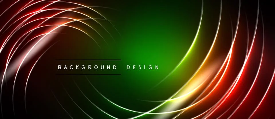 Abstract neon lines create swirling patterns. Green dominates center, red e.. 스톡 일러스트