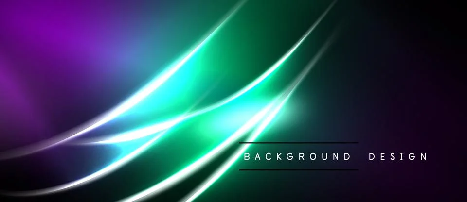 Abstract neon lines create vibrant gradient effect. Purple, green hues domina Stockillustratie