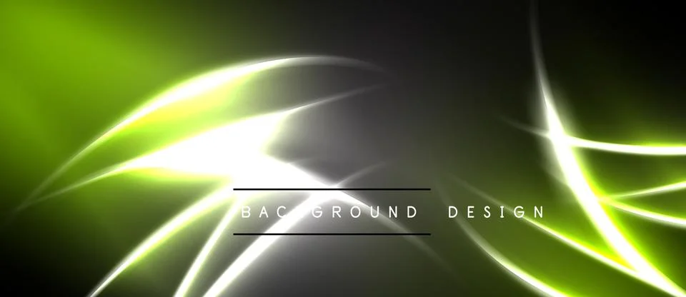 Abstract neon lines create vibrant green, yellow glow. Dark background Stock Illustration