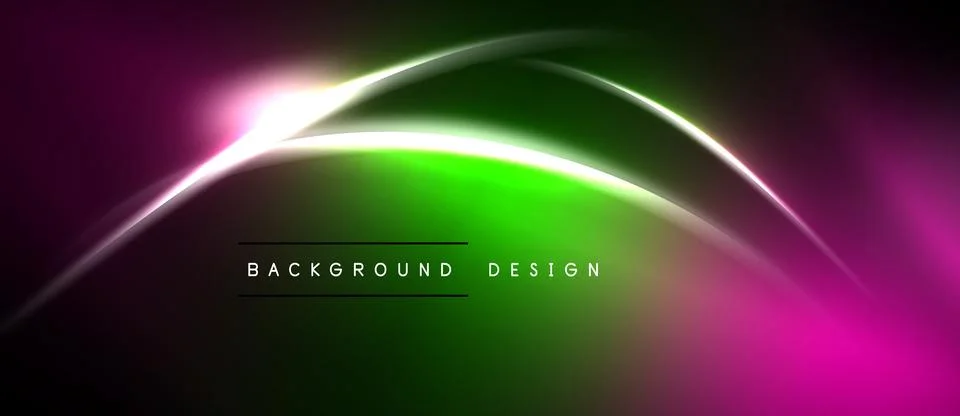 Abstract neon lines create vibrant gradient. Dark background emphasizes glowi 스톡 일러스트