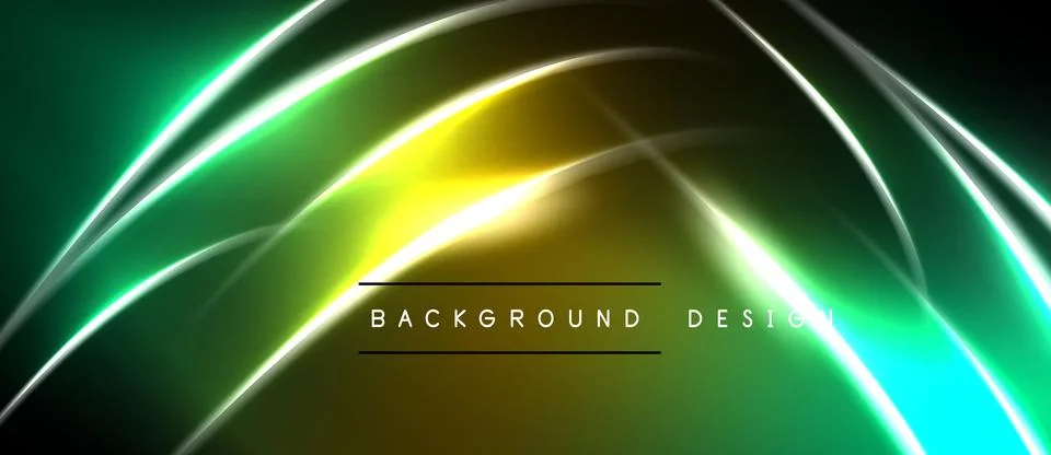 Abstract neon lines create vibrant gradient effect. Dark background emphasize Stockillustratie