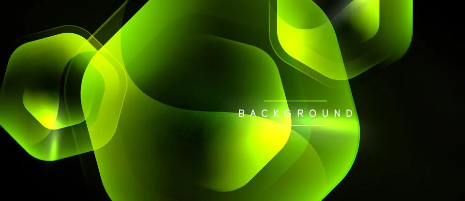 Abstract neon lines create vibrant green shapes over black background. Dynami Ilustração Stock