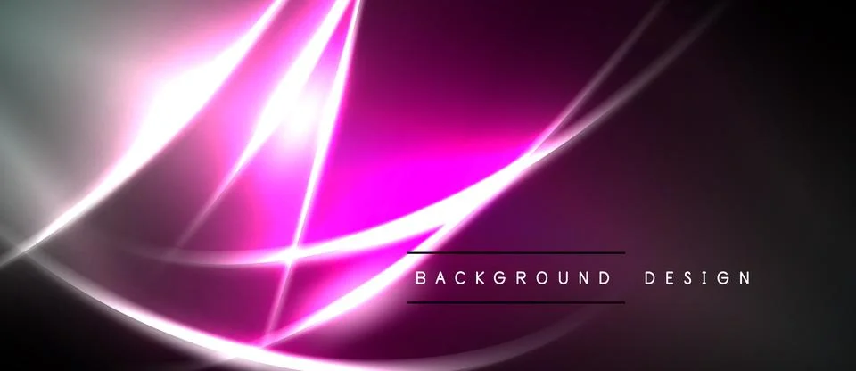 Abstract neon lines create vibrant pink, purple glow. Dark background empha.. Stock Illustration