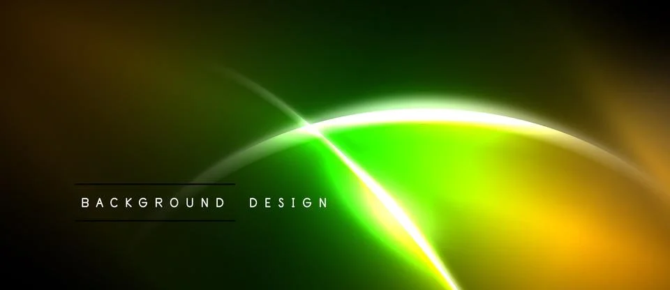 Abstract neon lines create vibrant green, orange glow. Dark background 스톡 일러스트
