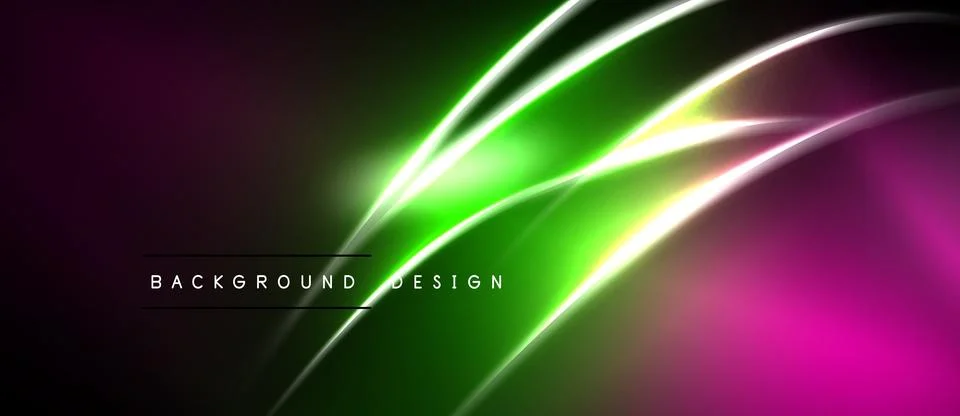 Abstract neon lines create vibrant gradient. Pink, green hues dominate dark イラスト素材