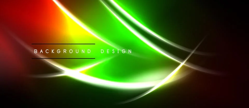 Abstract neon lines create vibrant gradient. Dark background emphasizes glowi Stockillustratie