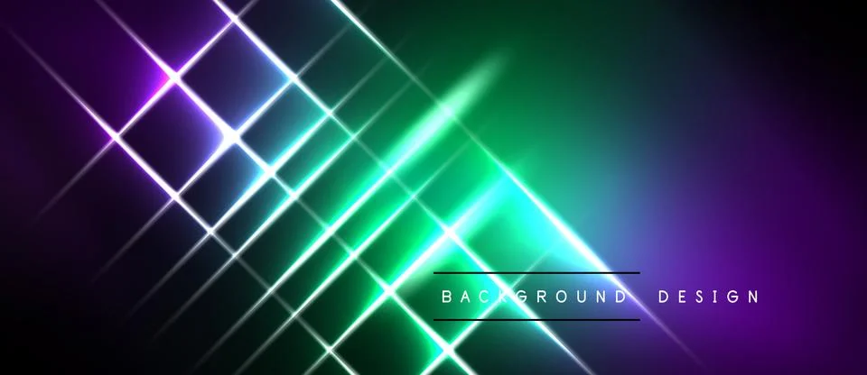 Abstract neon lines create vibrant gradient effect. Dark background emphasize Stock Illustration