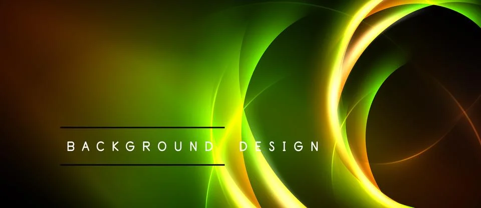 Abstract neon lines create vibrant green, gold gradients. Dark background Stock Illustration