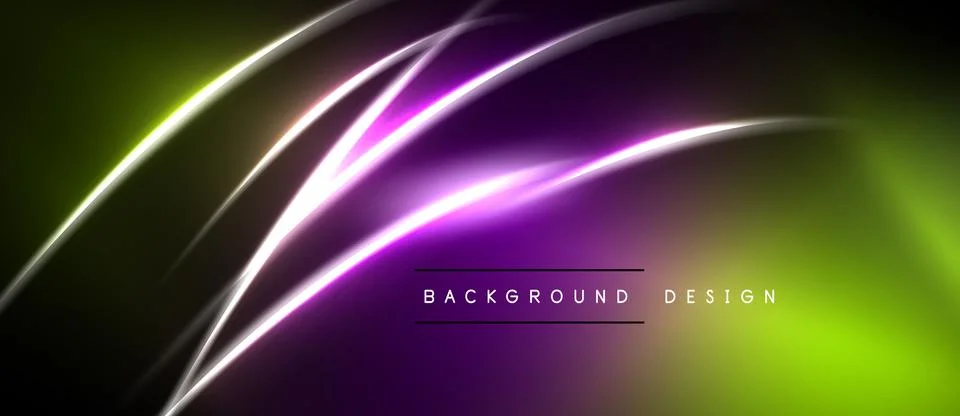 Abstract neon lines create vibrant gradient background. Purple, green hues イラスト素材