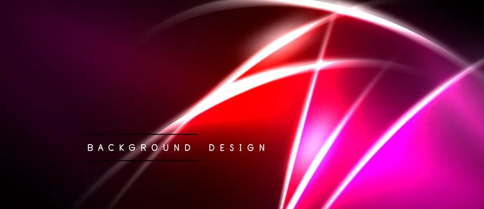 Abstract neon lines create vibrant red, pink gradients. Dark background Stock Illustration