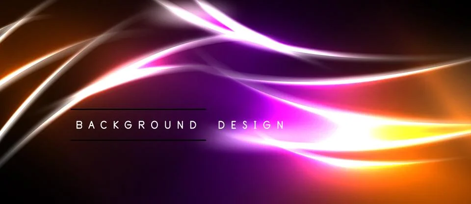 Abstract neon lines create vibrant energy. Orange, purple hues blend into dar Stock Illustration