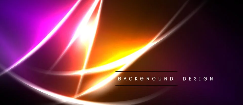 Abstract neon lines create vibrant gradient effect. Dark background emphasize Stock Illustration