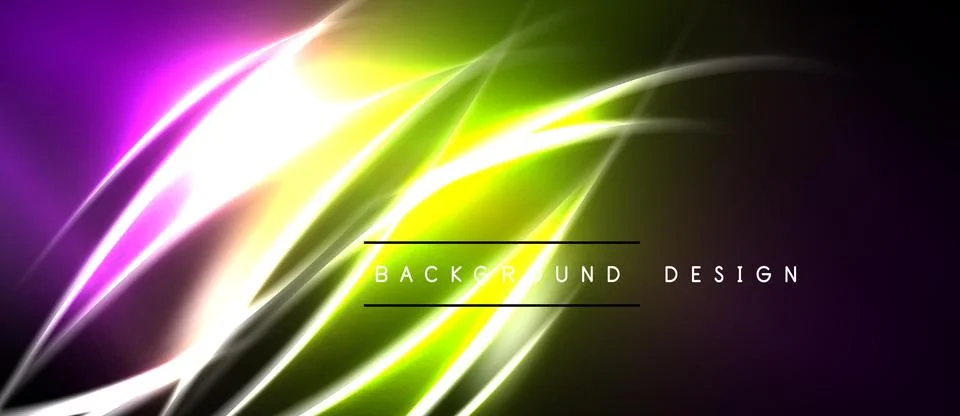 Abstract neon lines create vibrant energy. Purple, green, white blend into da Stock Illustration