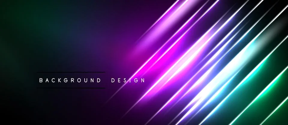 Abstract neon lines create vibrant gradient. Dark background emphasizes brigh Illustrazione stock