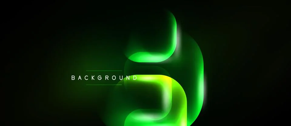 Abstract neon lines form dynamic shape. Dark background enhances glowing ef.. 库存插图