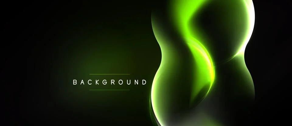 Abstract neon lines form dynamic shapes against dark background. Bright green Stock Illustration