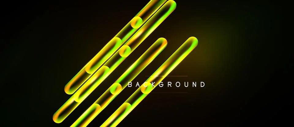 Abstract neon lines form dynamic diagonal shapes over dark background. Bright 스톡 일러스트