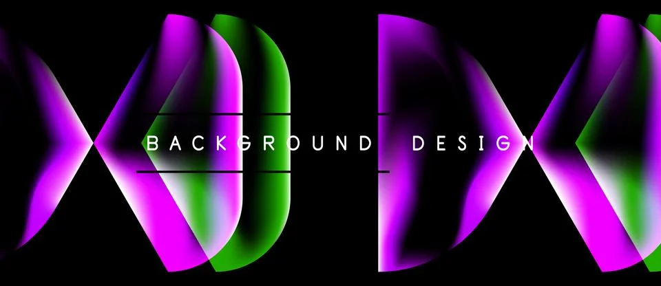 Abstract neon lines form dynamic shapes against black backdrop. Vivid purple, Stock Illustration
